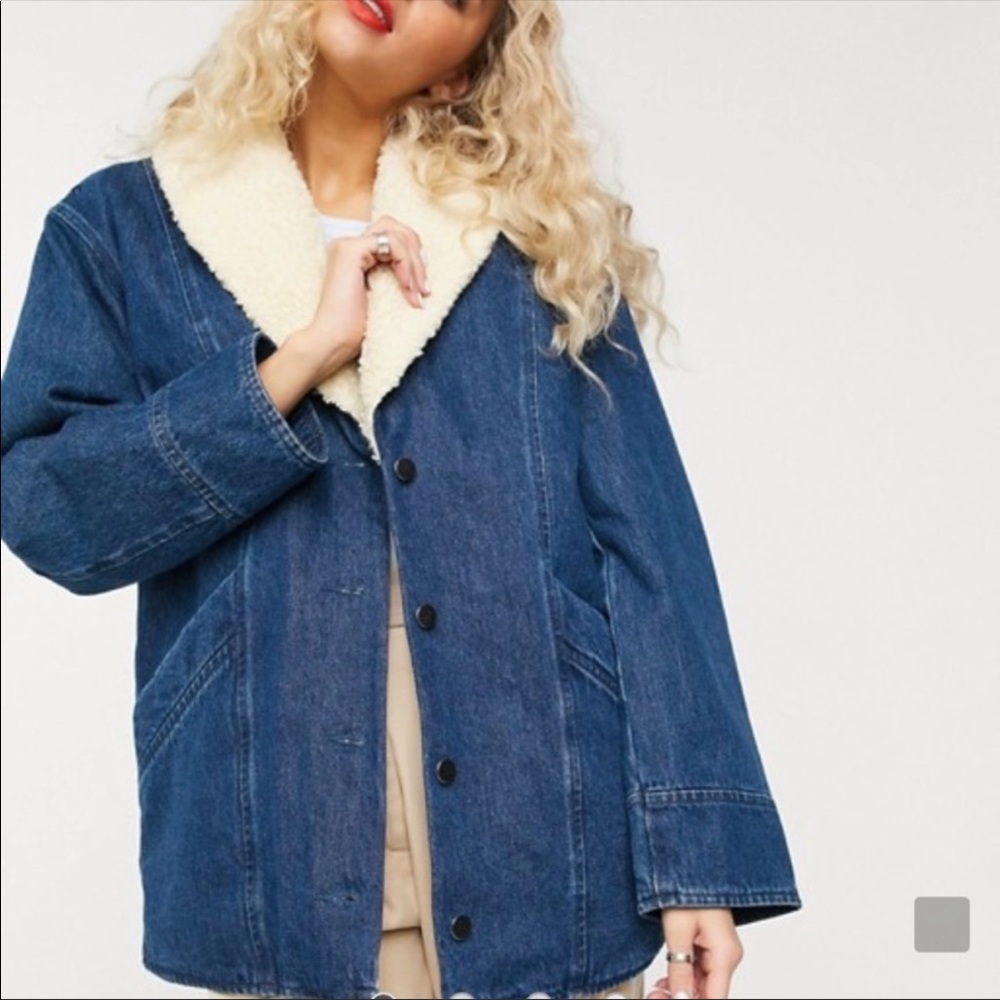 & Other Stories Denim Shearling Coat